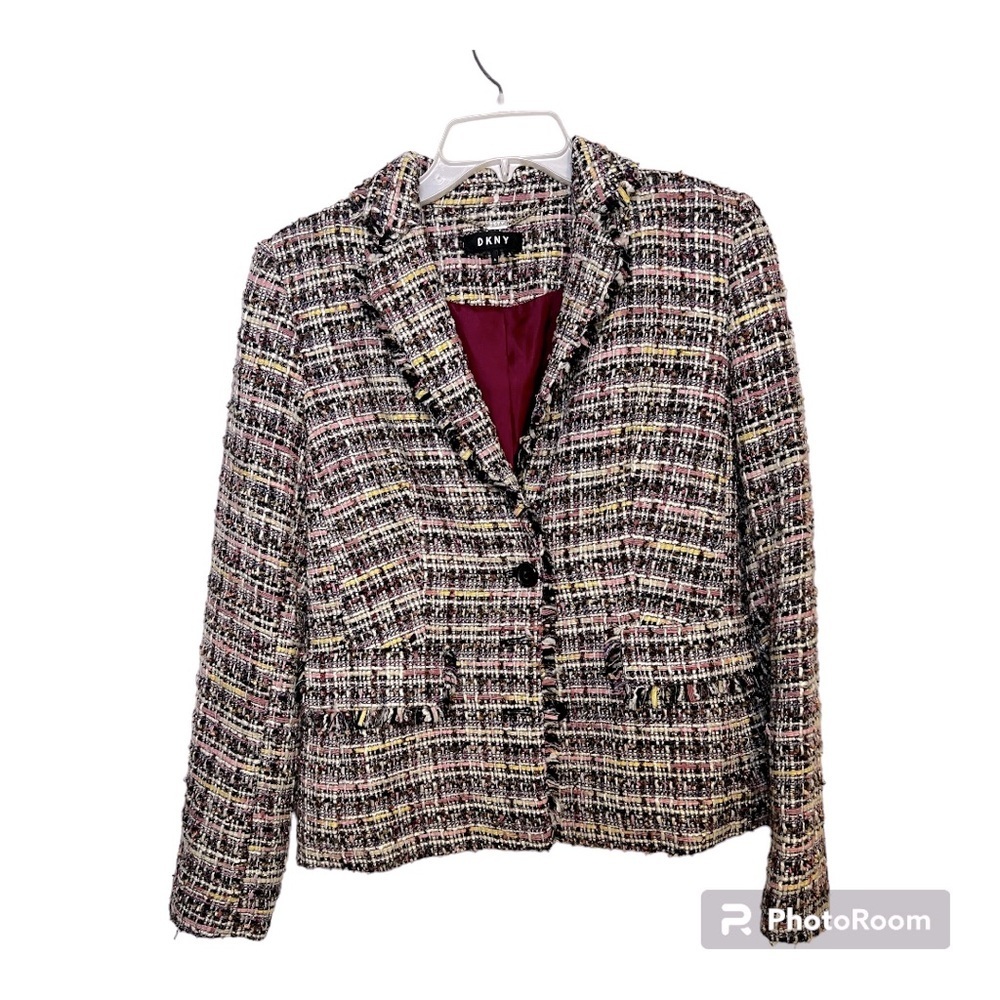 Women's Purple Haze DKNY Printed Office Tweed Jacket, Size 4